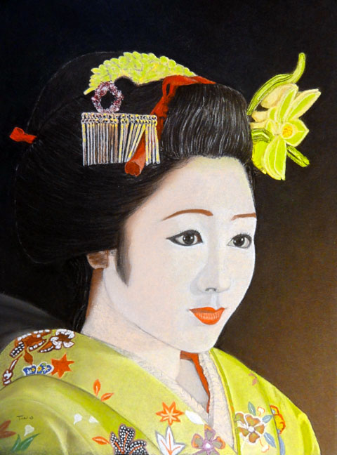 dessin portrait féminin pastel geisha
