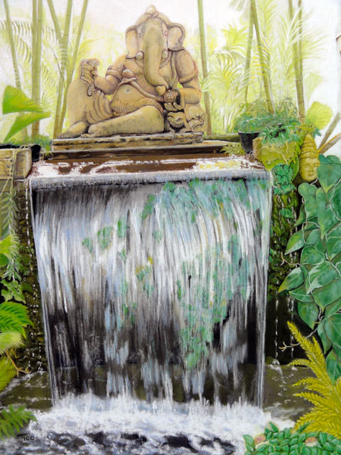 pastel d'une fontaine zen hindouiste